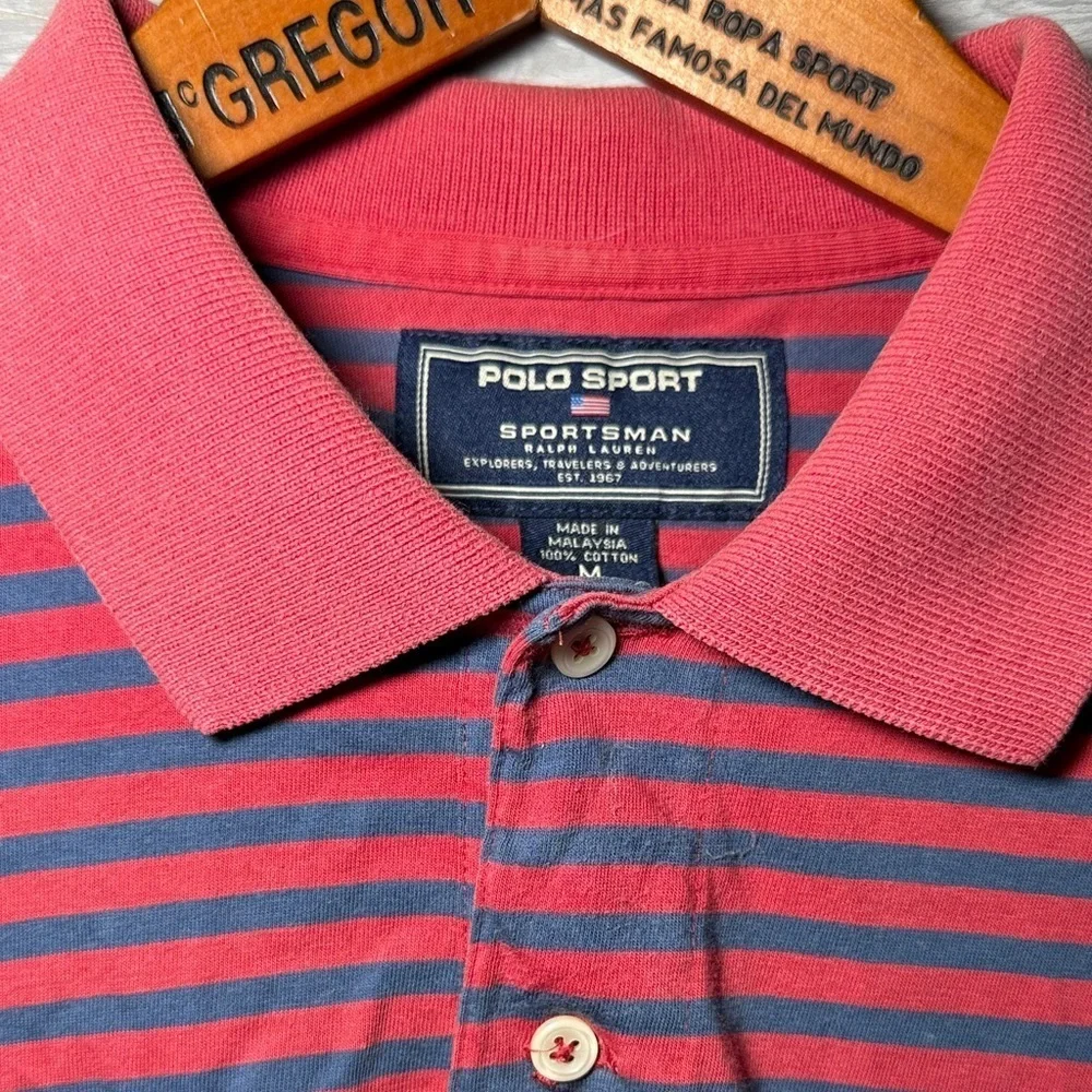 Vintage Polo Sport Sportman by Ralph Lauren Men's Red & Navy Striped Size M Tall